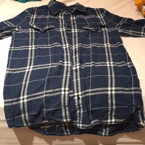 blue flannel with white stripes